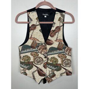 Vintage Nadia Embroidered MUSIC PEOPLE Tapestry Women's Small Grandmacore Vest